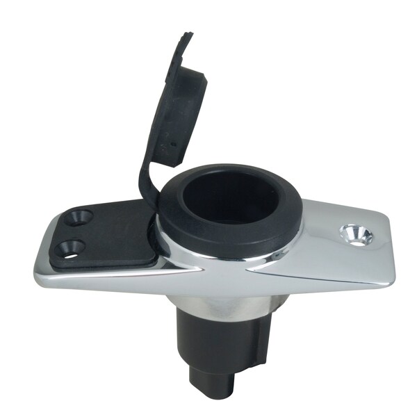 Perko 10603B0DP Chrome-Plated 3-Pin Plug-In Light Base with 5 Degree Rake - 3.75" x 1.75" Base